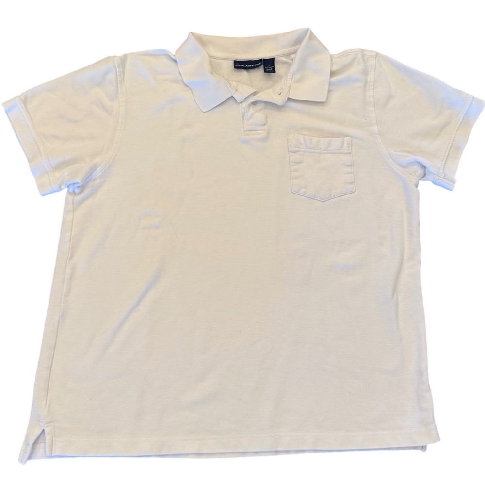 John Ashford Mens White 100% Cotton Pique Short Sleeve Pocket Polo Shirt Large